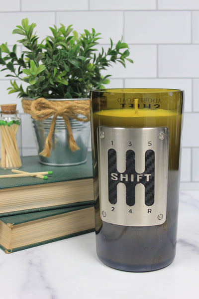 Ginger + Spice scented soy candle handmade in a repurposed wine bottle