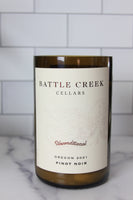 Upcycled Battle Creek Cellars Pinot Noir wine bottle candle
