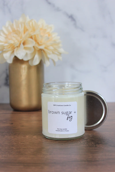 Brown Sugar + Fig scented handmade 8oz soy wax candle