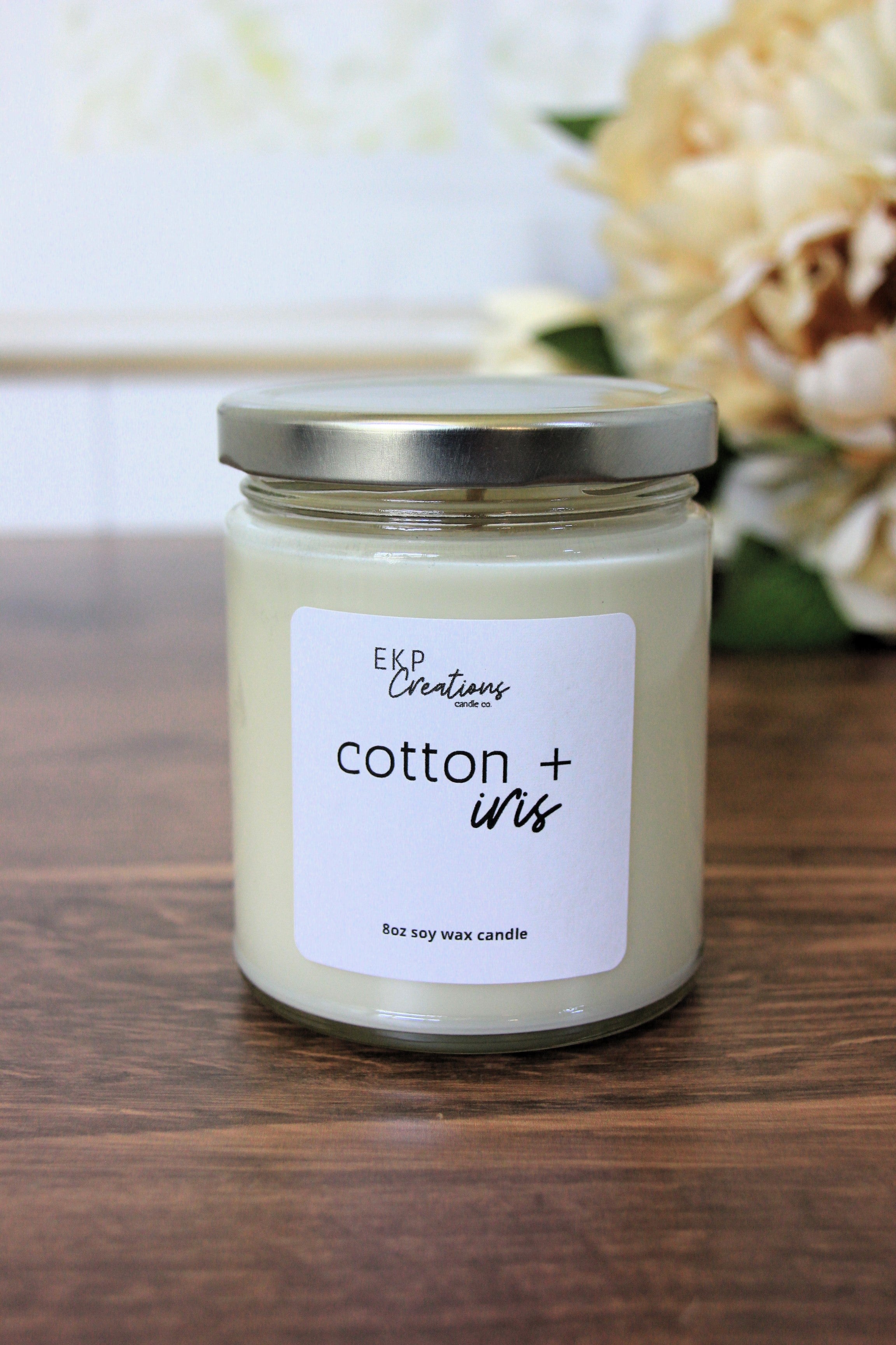 Cotton + Iris scented soy candle