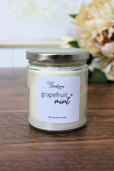 Grapefruit + Mint scented soy candle