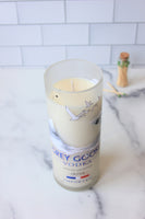 Repurposed Grey Goose vodka bottle candle