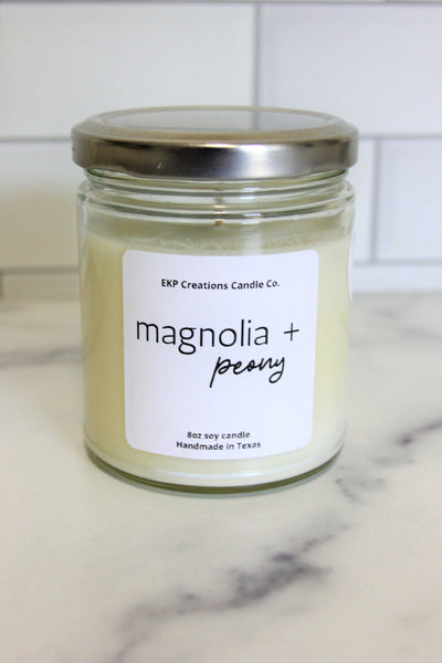 Magnolia + Peony 8oz soy candle