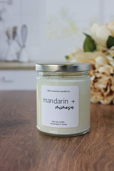 Mandarin + Mimosa scented 8oz soy candle