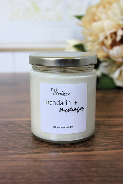 Mandarin + Mimosa scented soy candle
