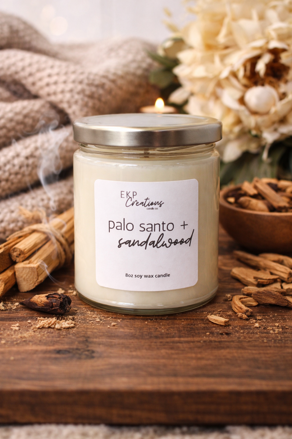 Palo Santo + Sandalwood 8oz Soy Candle
