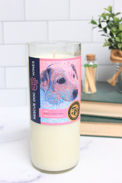 White Tea + Jasmine scented soy candle handmade in a repurposed wine bottle