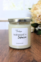 Teakwood + Tobacco scented soy candle