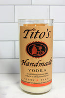Upcycled Tito's Vodka liquor bottle candle